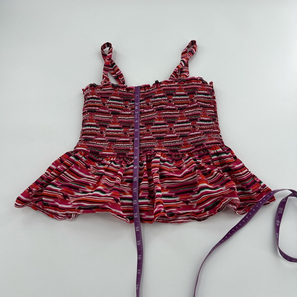 Loft Pink Purple Ikat Smocked Peplum Cami Tank Top Blouse Square Neck XS - Picture 6 of 10